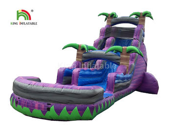 Dual Lane 0.6mm PVC Inflatable Water Slide With Pool 30ft Purple For Summer