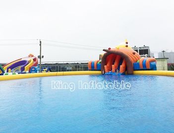 Riesiger Haifisch-aufblasbarer Wasser-Park-großer gelber aufblasbarer Swimmingpool mit Dias