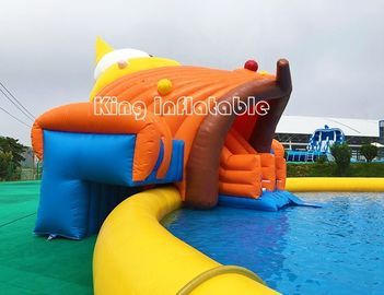 Riesiger Haifisch-aufblasbarer Wasser-Park-großer gelber aufblasbarer Swimmingpool mit Dias