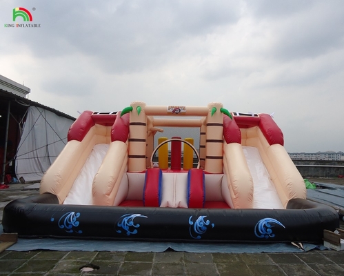 Custom aufblasbarer Türsteher Combo Schloss Trockene und nasse Combo Doppelspur aufblasbare Wasserrutsche mit Pool