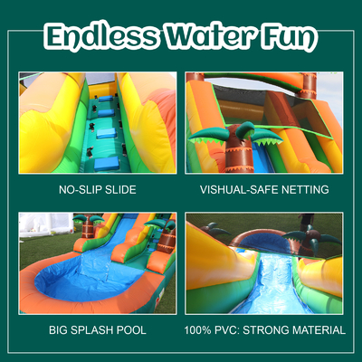 Kommerzielle Trocken- und Nasswasserrutsche aufblasbare Tropische Fiesta Breeze Kinder aufblasbare Wasserrutsche mit Pool