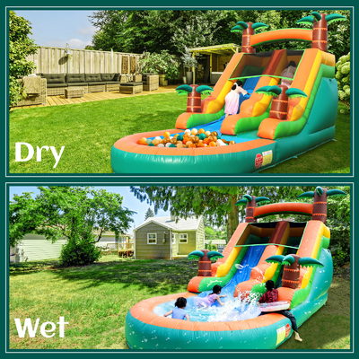 Kommerzielle Trocken- und Nasswasserrutsche aufblasbare Tropische Fiesta Breeze Kinder aufblasbare Wasserrutsche mit Pool