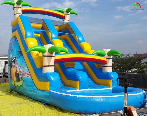 Doppelslide aufblasbare Wasserrutsche Palmbaum aufblasbare nasse Trockenrutsche für Kinder und Erwachsene