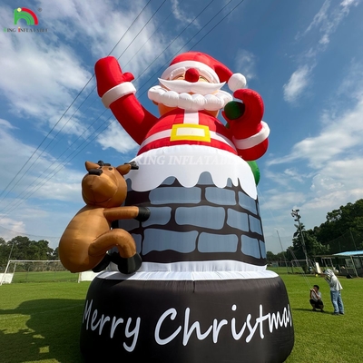 20ft 26ft 33ft aufblasbarer Weihnachtsmann im Schornstein mit Rentier Outdoor Weihnachtsschmuck Blow Up Santa Claus
