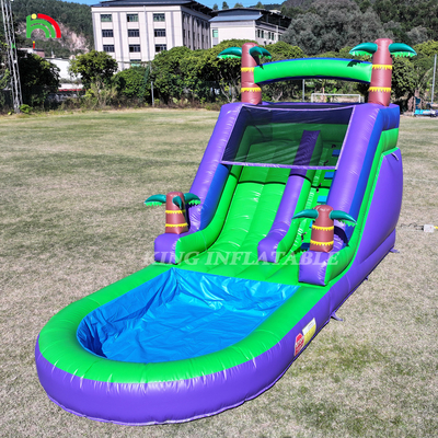 Kommerzielle PVC aufblasbare Wasserrutsche im Außengarten Kinder-Wasserrutsche mit größerem Wasser-Spritzbecken und 1100W-Blower