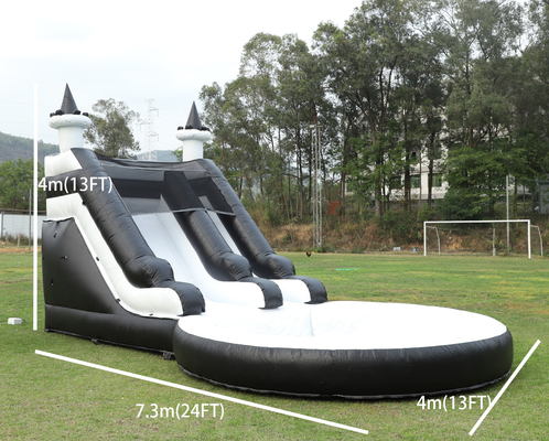 Wasserrutsche aufblasbar Weiß-Schwarz-Wasserrutsche Kinderrutsche mit größerem Wasser-Splash-Pool