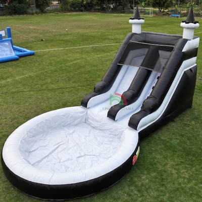 Wasserrutsche aufblasbar Weiß-Schwarz-Wasserrutsche Kinderrutsche mit größerem Wasser-Splash-Pool