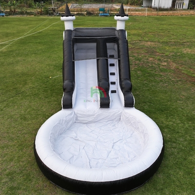 Wasserrutsche aufblasbar Weiß-Schwarz-Wasserrutsche Kinderrutsche mit größerem Wasser-Splash-Pool