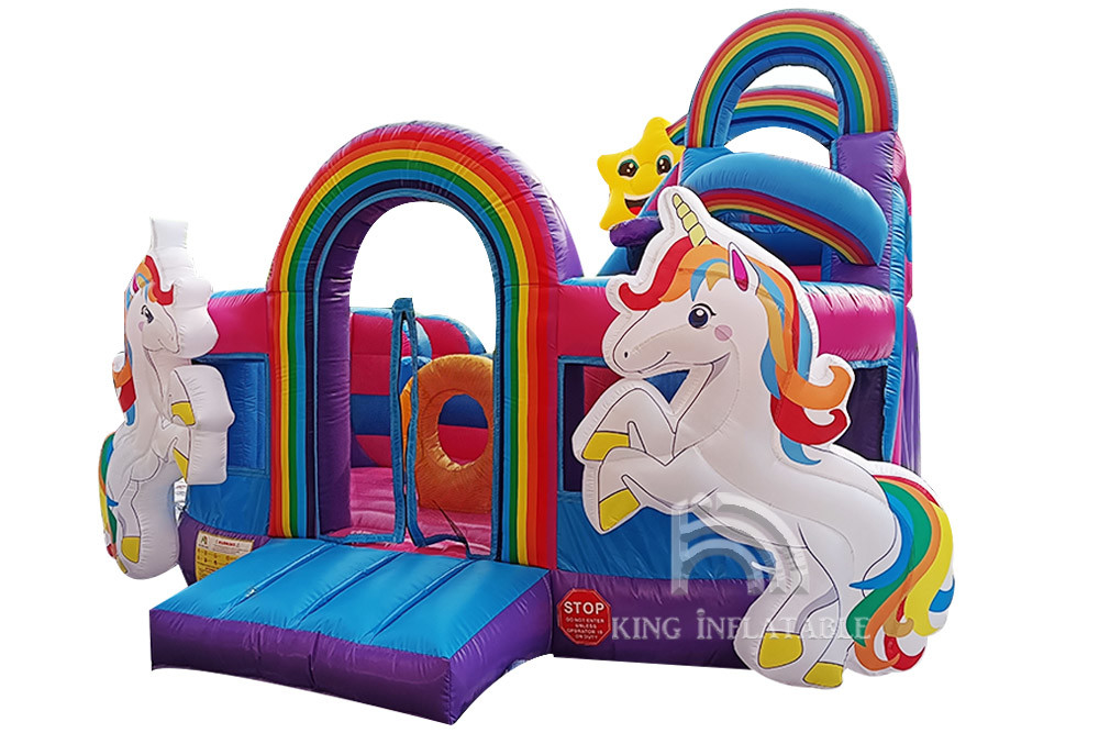 Regenbogen-aufblasbare Wasser-Schlag-Häuser Kinder-Unicorn Bouncy Castle With Water-Dia-Prinzessin-Pink Giant Jumping