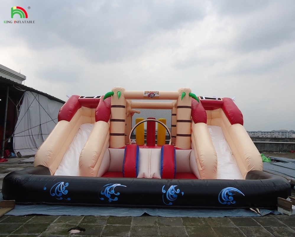 Custom aufblasbarer Türsteher Combo Schloss Trockene und nasse Combo Doppelspur aufblasbare Wasserrutsche mit Pool